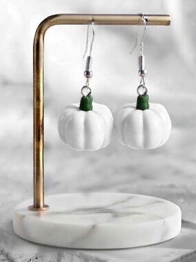 Harvest Pumpkin — Halloween & Fall — Handmade Earrings — White